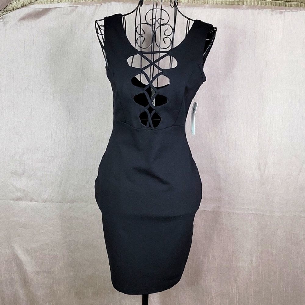 BABE SOCIETY GLARE‎ Black Lace Up Bodycon Cut Out Tank Dress Medium